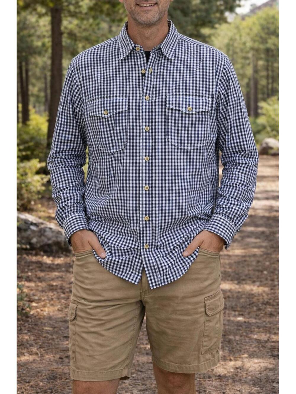 Tallwoods Mens Large Long Sleeve Camp Shirt Pockets Vented Fishing Outdoors